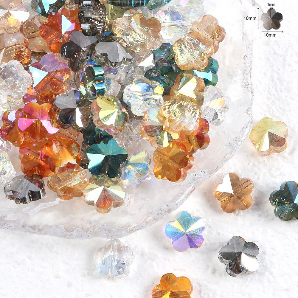 Plum Flower Glass Beads, Center Hole Flat Crystal Beads for DIY Crafting