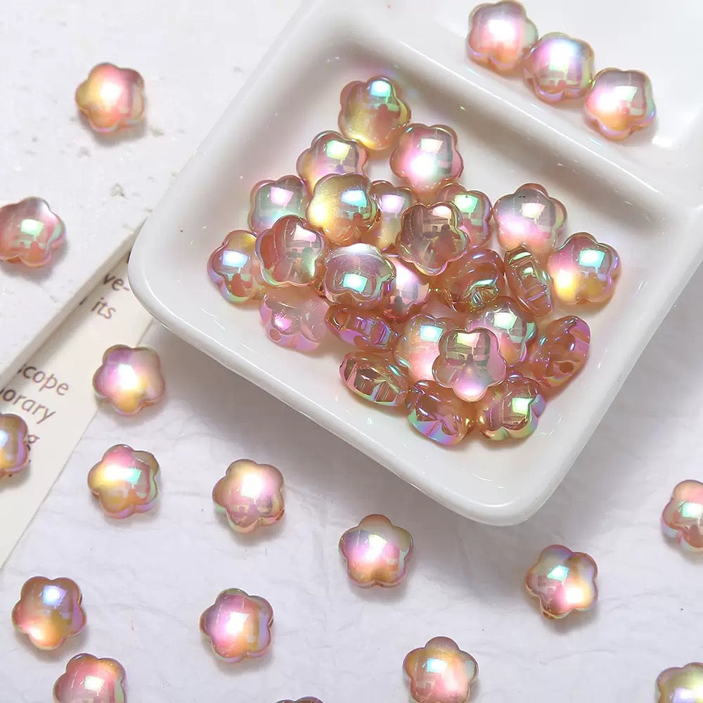 Flower Shaped Electroplated Acrylic Cat's Eye Beads