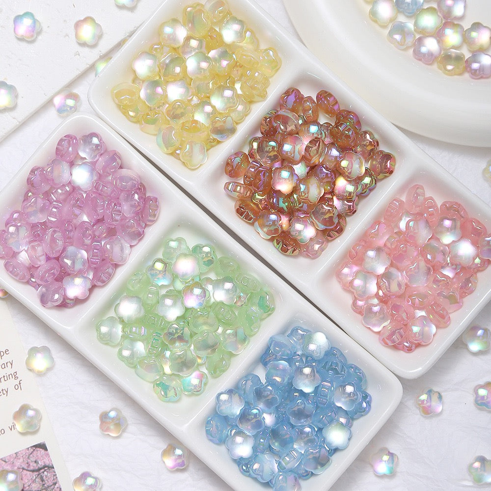 Flower Shaped Electroplated Acrylic Cat's Eye Beads