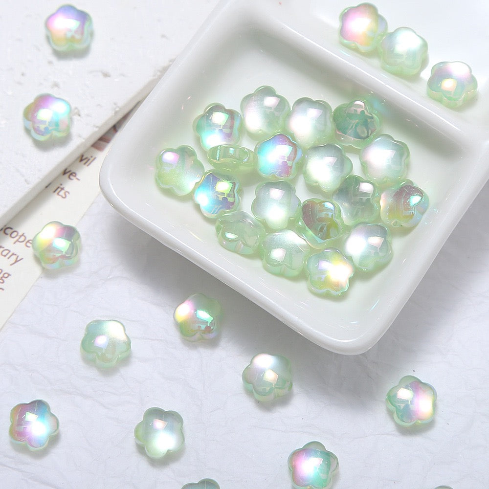 Flower Shaped Electroplated Acrylic Cat's Eye Beads