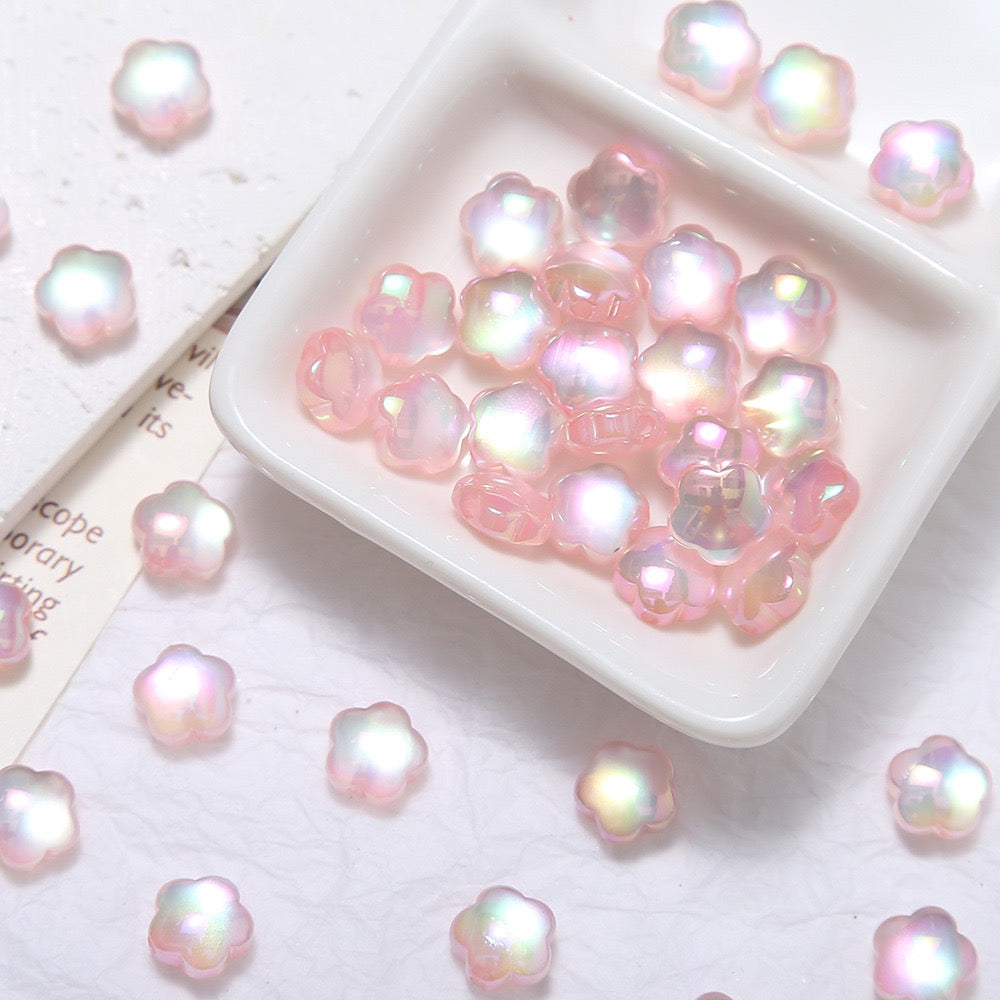 Flower Shaped Electroplated Acrylic Cat's Eye Beads