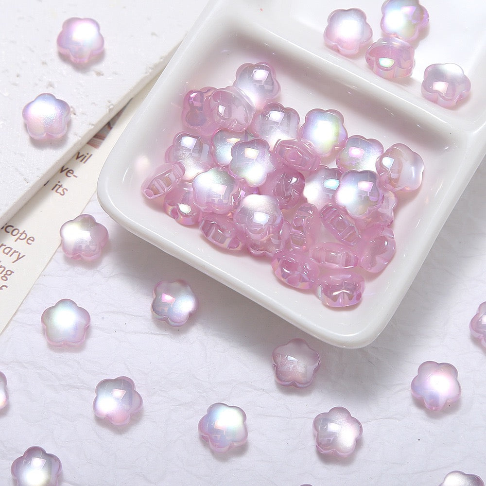 Flower Shaped Electroplated Acrylic Cat's Eye Beads