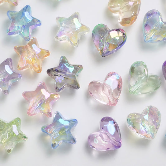 heart & star shape shiny glass beads for diy accessories mixed&pure color