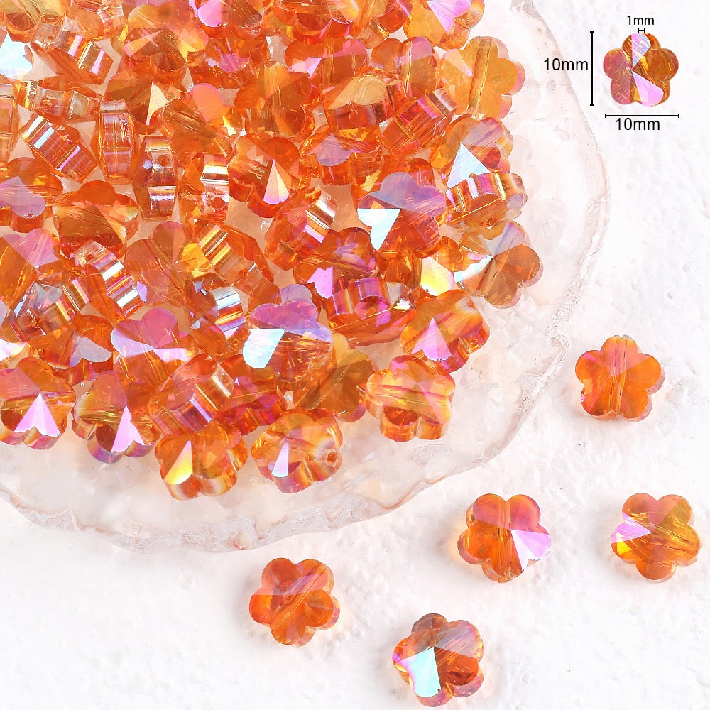 Plum Flower Glass Beads, Center Hole Flat Crystal Beads for DIY Crafting