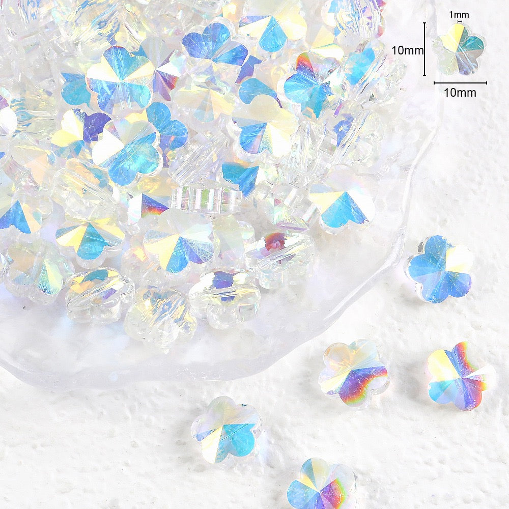 Plum Flower Glass Beads, Center Hole Flat Crystal Beads for DIY Crafting