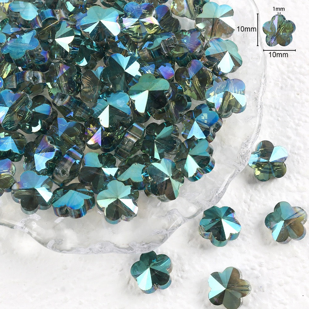 Plum Flower Glass Beads, Center Hole Flat Crystal Beads for DIY Crafting