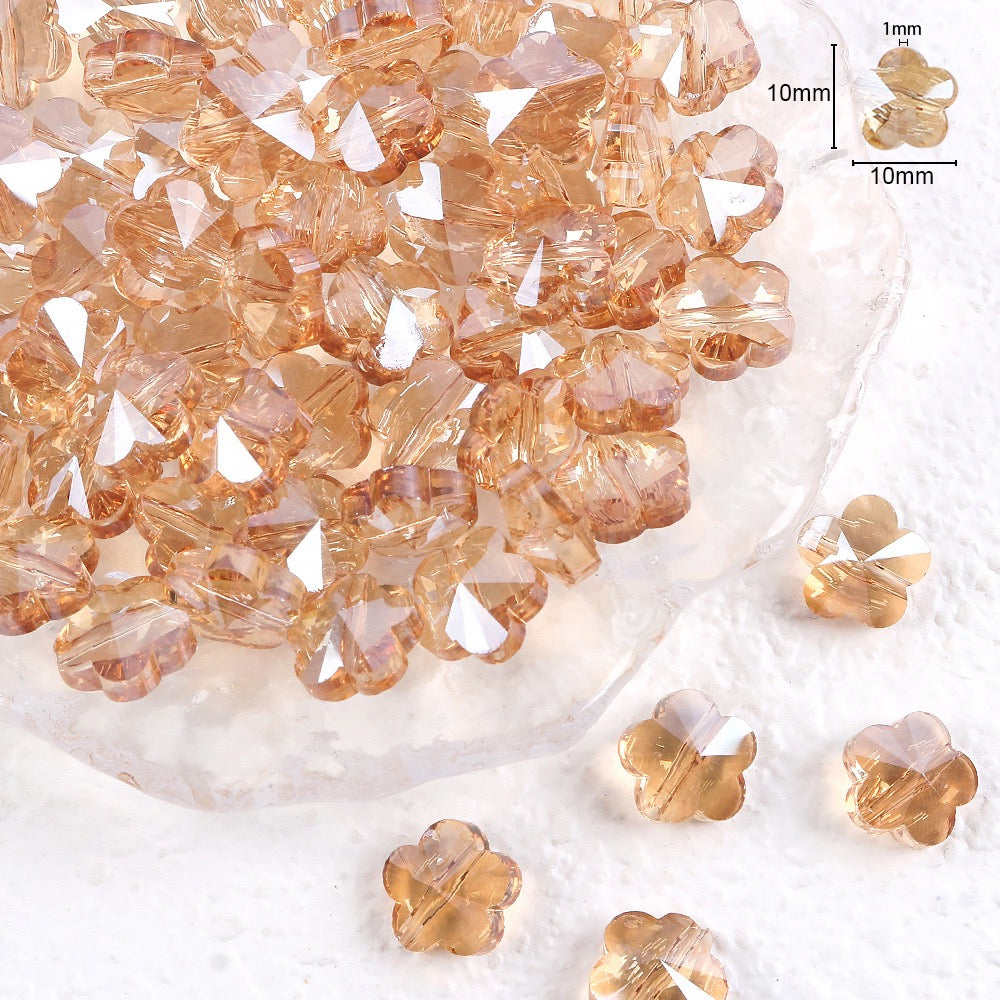 Plum Flower Glass Beads, Center Hole Flat Crystal Beads for DIY Crafting