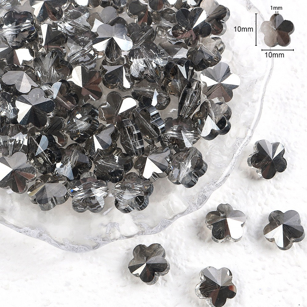 Plum Flower Glass Beads, Center Hole Flat Crystal Beads for DIY Crafting