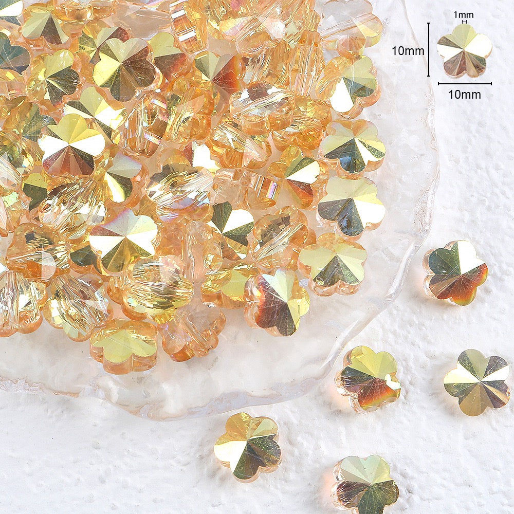 Plum Flower Glass Beads, Center Hole Flat Crystal Beads for DIY Crafting