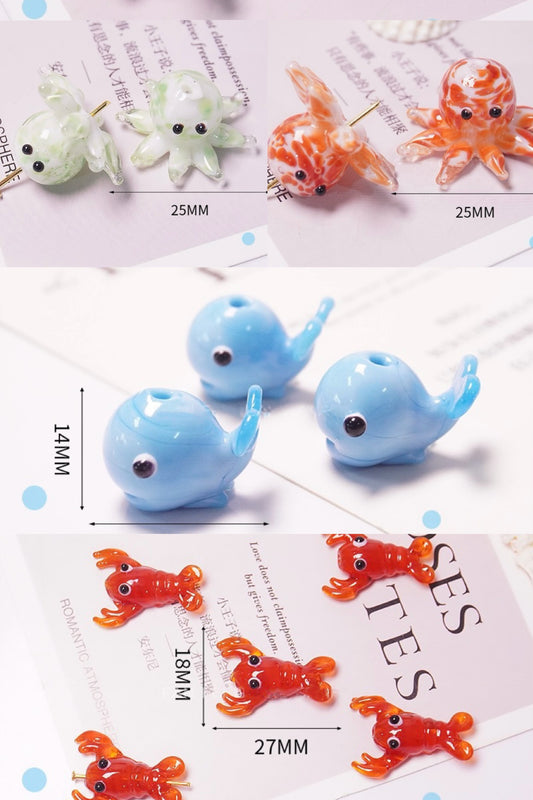 Enchanting Sea Creature Beads - Detailed Octopus & Crayfish & Whale Handmade Glass Charms