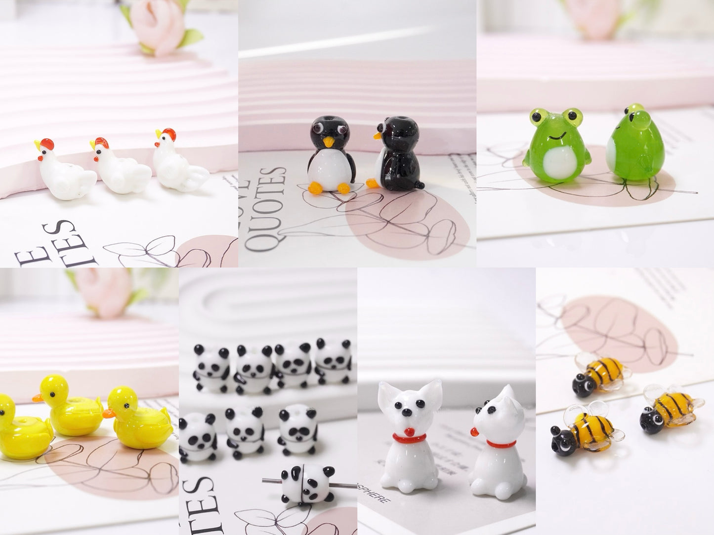 Cute Animal Friends Bead Set - Adorable Handmade Glass Frogs, Ducks, Penguins & More!