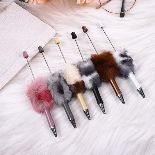 DIY Leopard Print Faux Fur Bead Pen - Twist-Action Ballpoint Gift Pen
