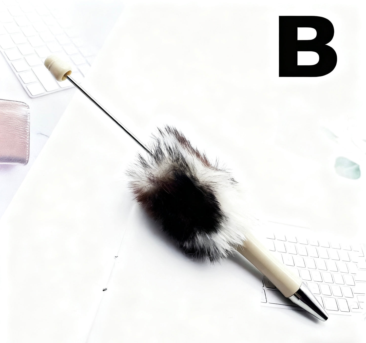 DIY Leopard Print Faux Fur Bead Pen - Twist-Action Ballpoint Gift Pen