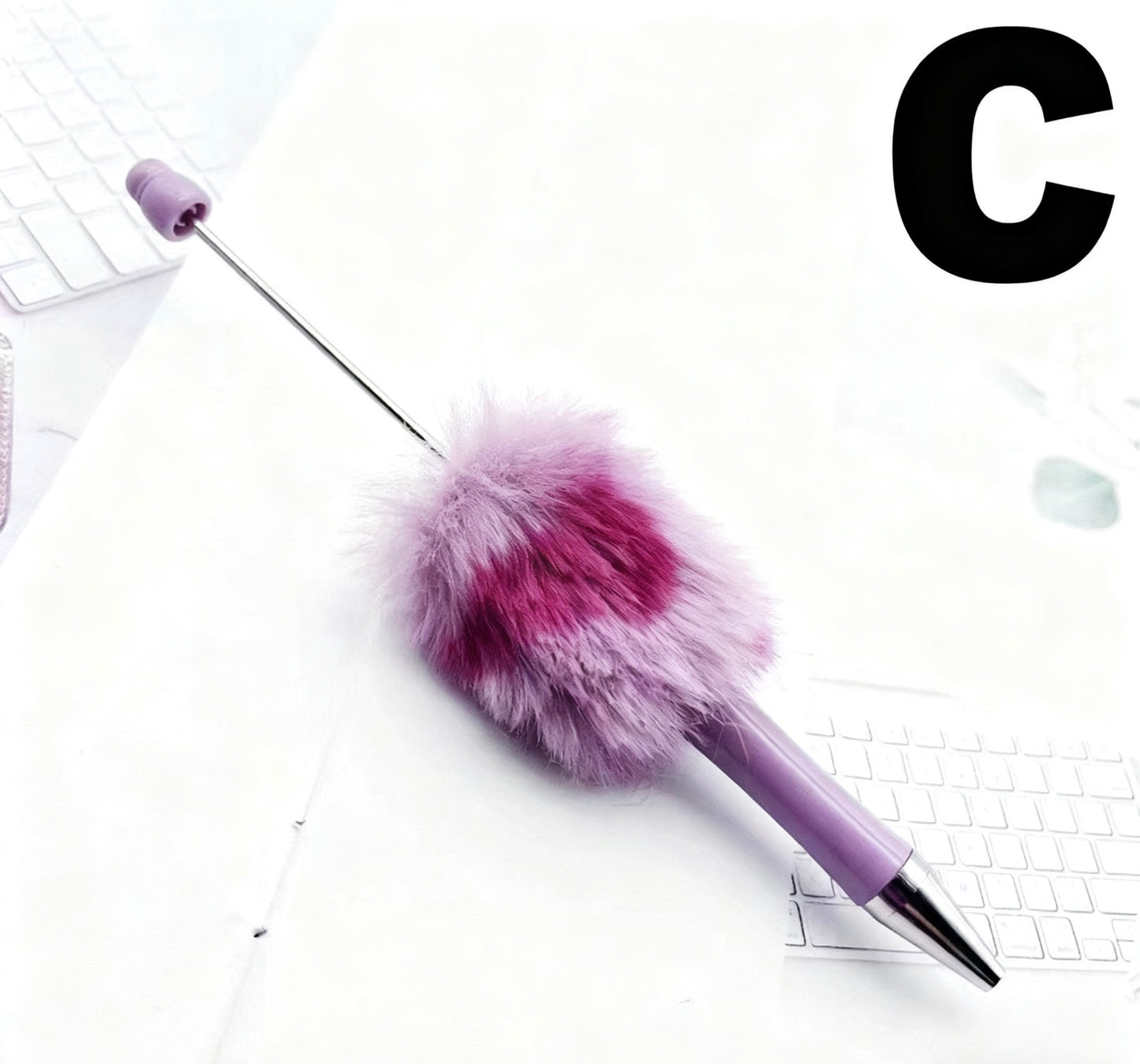 DIY Leopard Print Faux Fur Bead Pen - Twist-Action Ballpoint Gift Pen