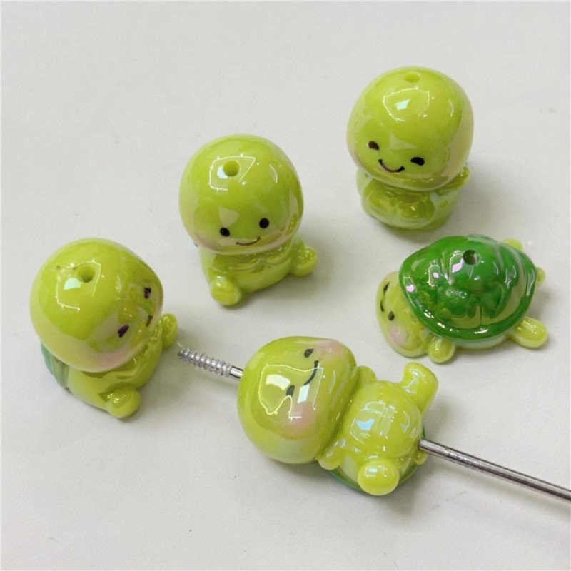 3D Straight-Hole Animal Resin Beads -Pink Nine-Tailed Fox & Scooter Riding Animals & turtles