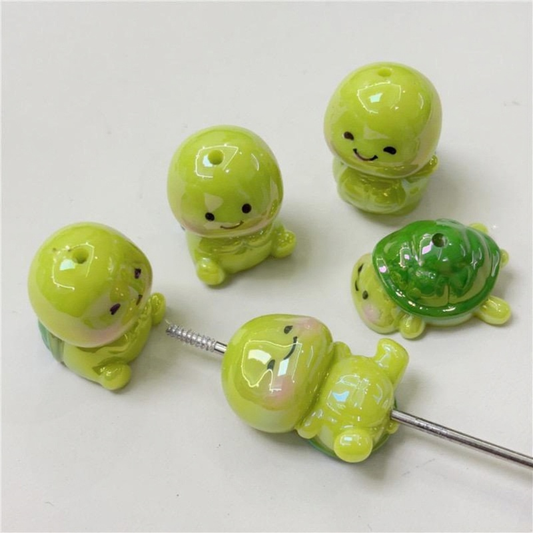 3D Straight-Hole Animal Resin Beads -Pink Nine-Tailed Fox & Scooter Riding Animals & turtles